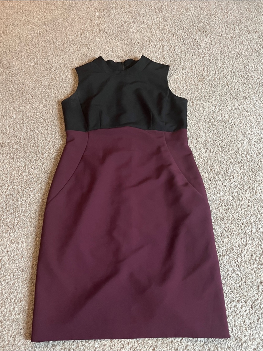 Sleeveless Black and Deep Plum Colorblock Sheath Dress